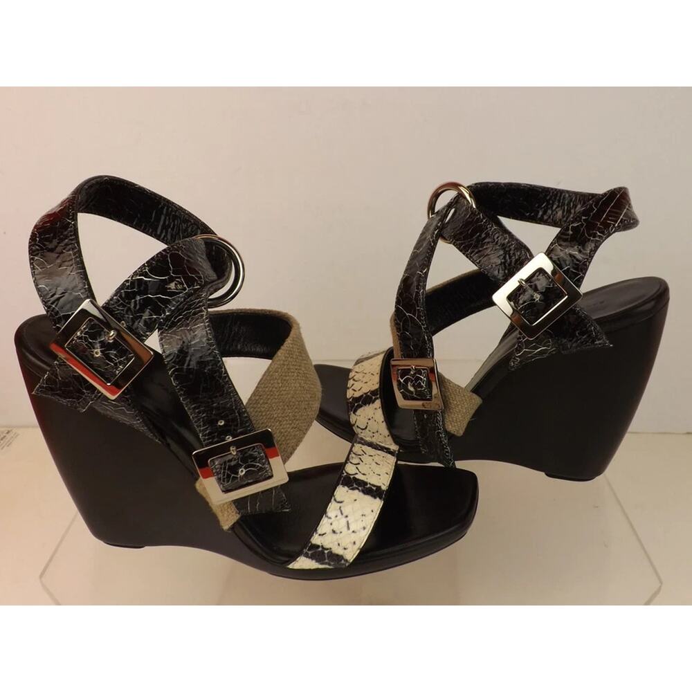 NIB BALENCIAGA BLACK CRACKED SNAKESKIN LEATHER STRAPPY WEDGE SANDALS PUMPS 38 - Picture 5 of 10